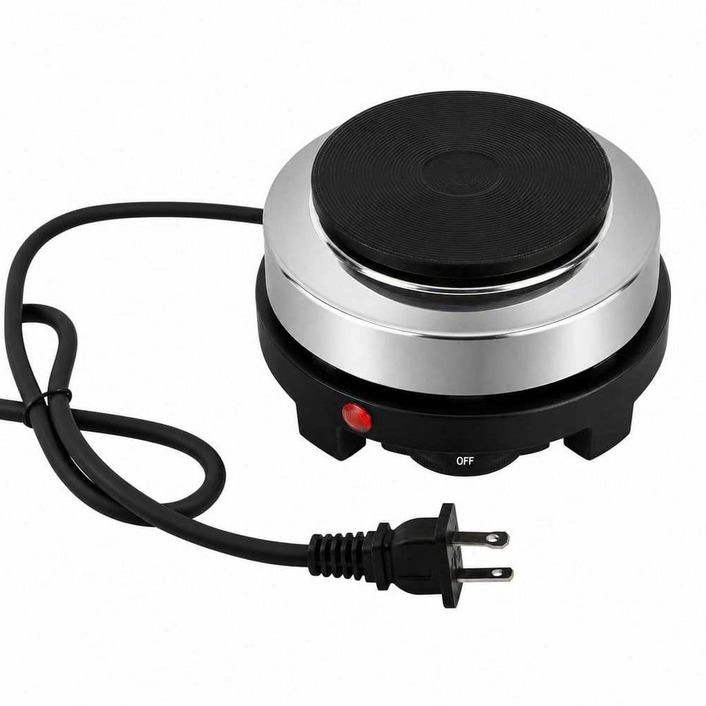 Numhew Single Burner 3.8 in. Silver and Black Small Hot Plate