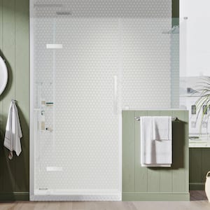 Tampa 60 7/8 in. W x 72 in. H Rectangular Pivot Frameless Corner Shower Enclosure in Chrome w/Buttress and Shelves