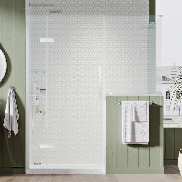 OVE Decors Tampa 60 7/8 in. W x 72 in. H Rectangular Pivot Frameless Corner Shower Enclosure in Chrome w/Buttress and Shelves