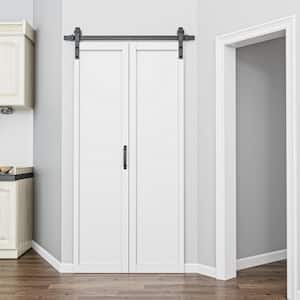 40 in. x 84 in. Paneled 1-Lite White Finished Composite MDF Bi-Fold Sliding Barn Door with Hardware Kit