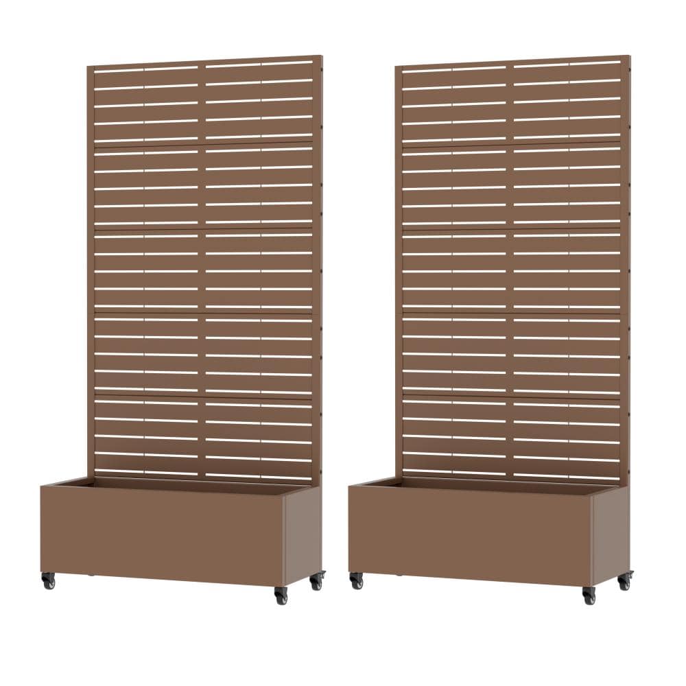 72 in. H x 35 in. W Brown Outdoor Galvanized Steel Privacy Screen Planter Box Trellis with Detachable Wheels (2-Pack) price history on PriceWatchPro