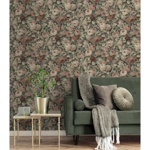 30.75 sq. ft. Dusty Mauve and Ash Grey Rose Garden Vinyl Peel and Stick Wallpaper Roll