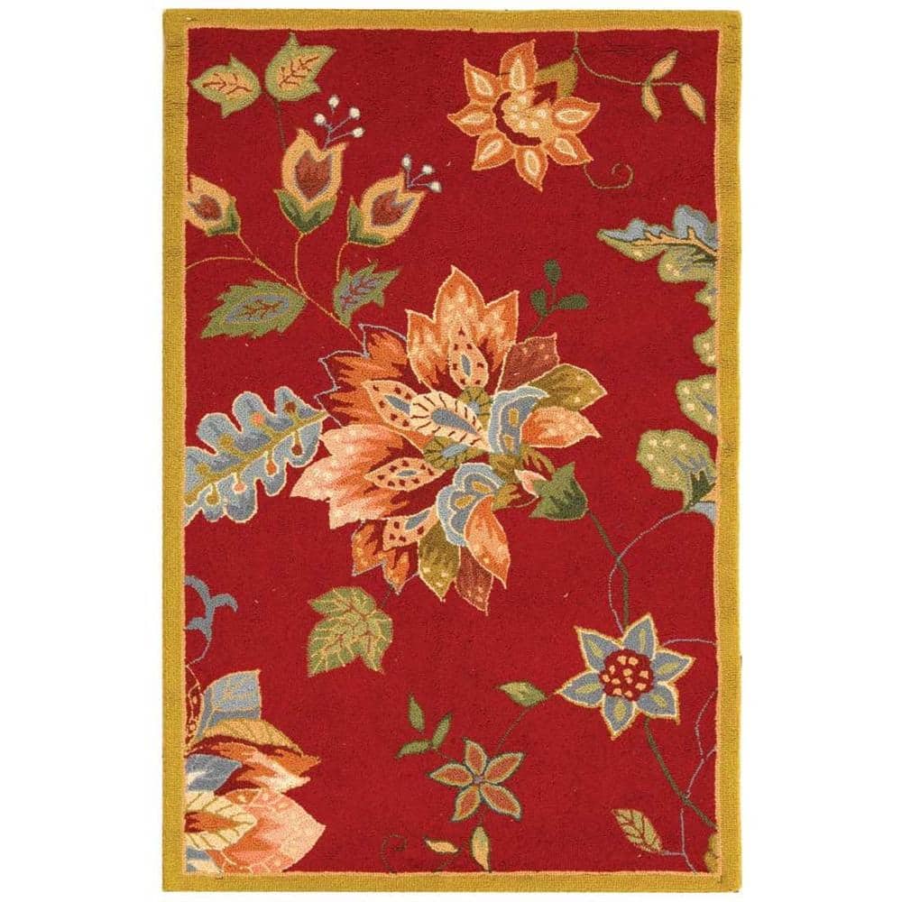 Handmade Red Floral Wool Round Area Rug