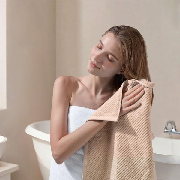 Unbanded 6-Piece Elegant Beige Texture 100% Cotton Quick Dry Towel