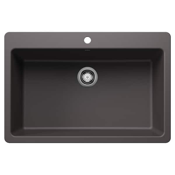 Blanco Liven SILGRANIT 33 in. Drop-In/Undermount Single Bowl Granite Composite Kitchen Sink in Cinder