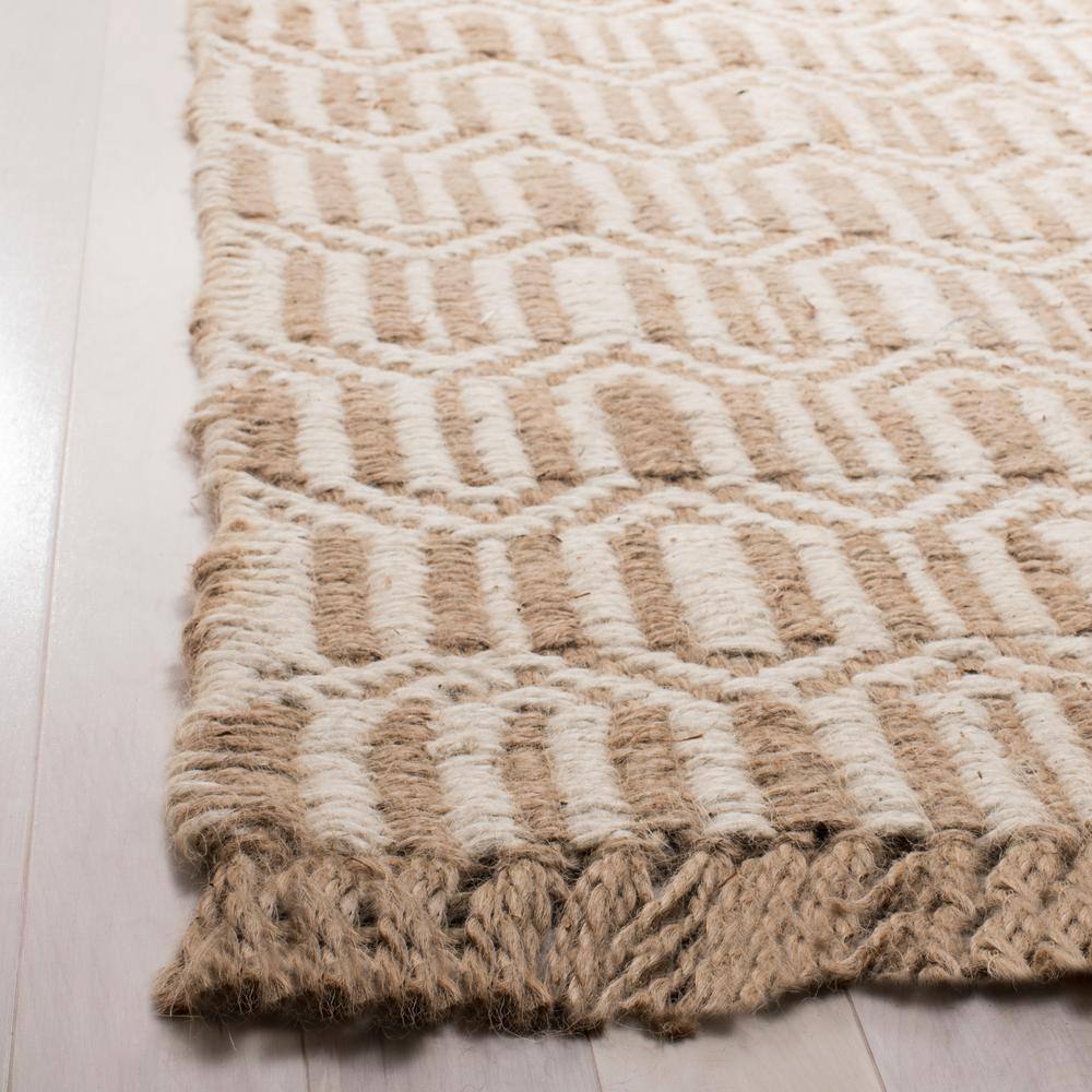 Ivory Geometric Hand-Knotted Jute 7' x 7' Square Rug