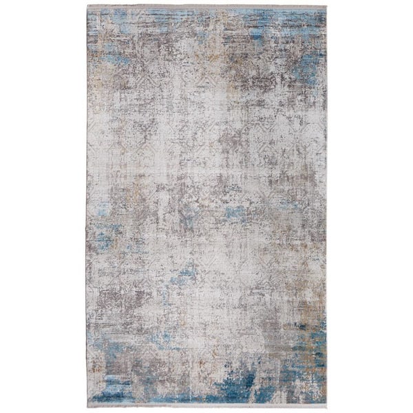 Ivory, Gray, Blue 13 ft. x 20 ft. Abstract Area Rug