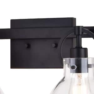 Ogden 16.5 in. W 2-Light Contemporary Black Bathroom Vanity Light Fixture Clear Glass