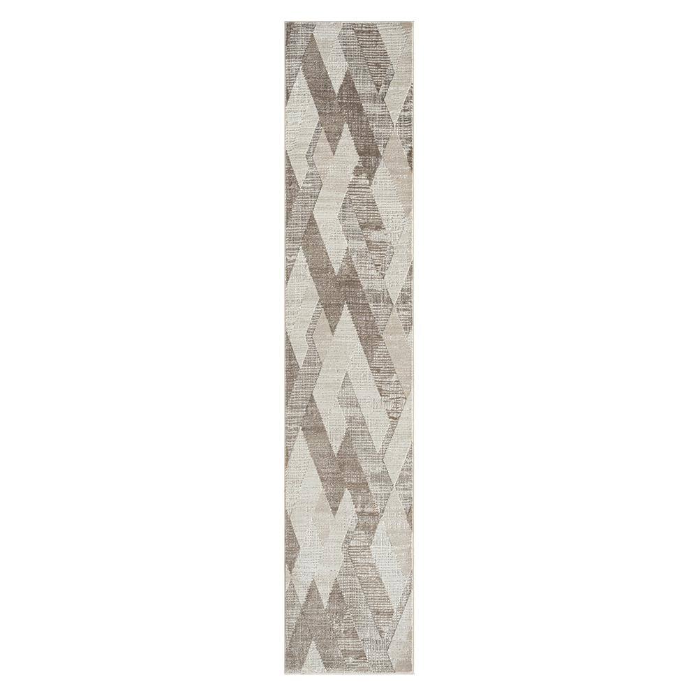 Babette Gray/Beige 2 ft. x 10 ft. Geometric Diamond High-Low Textured Indoo