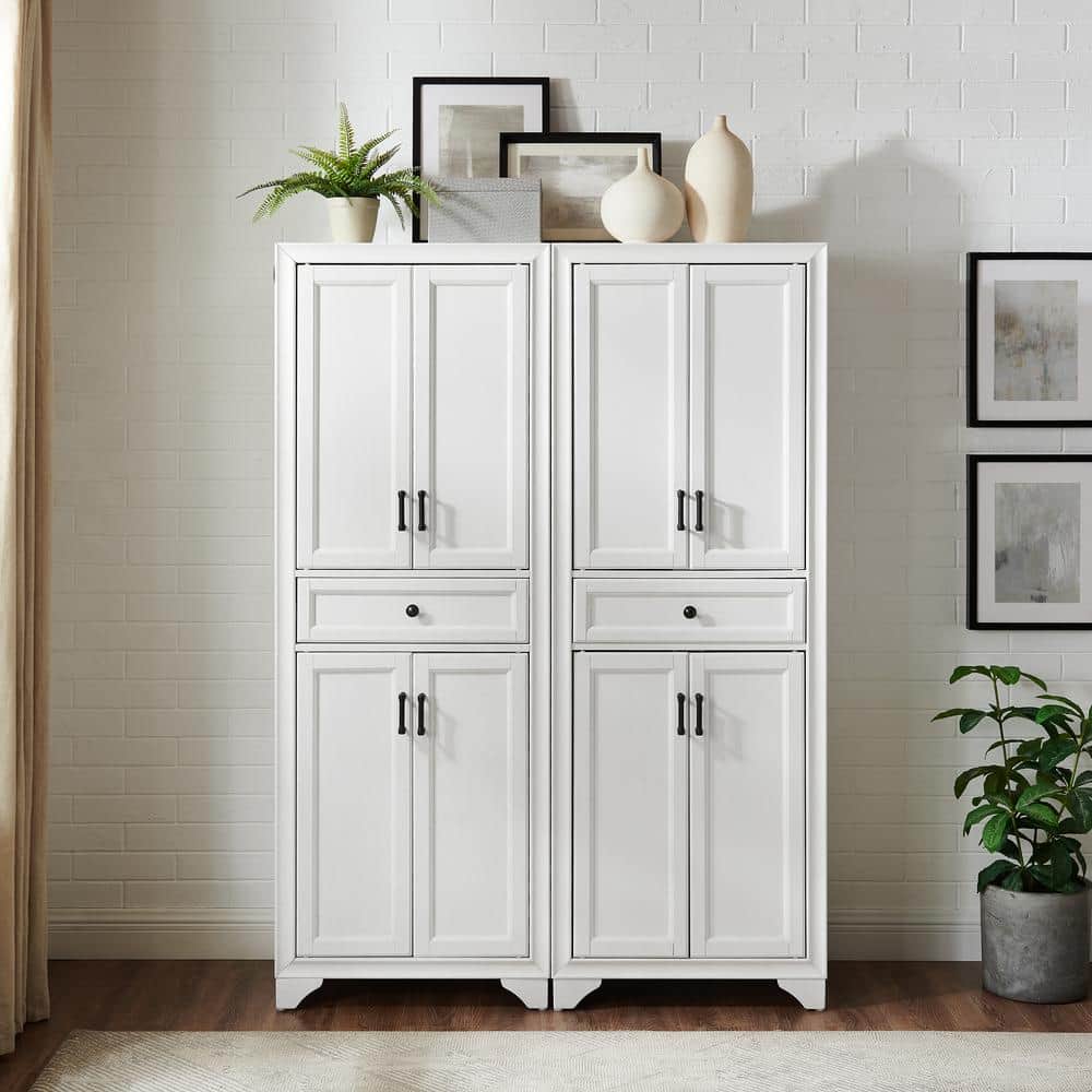 Distressed White 2-Piece Pantry Set with Metal Hardware