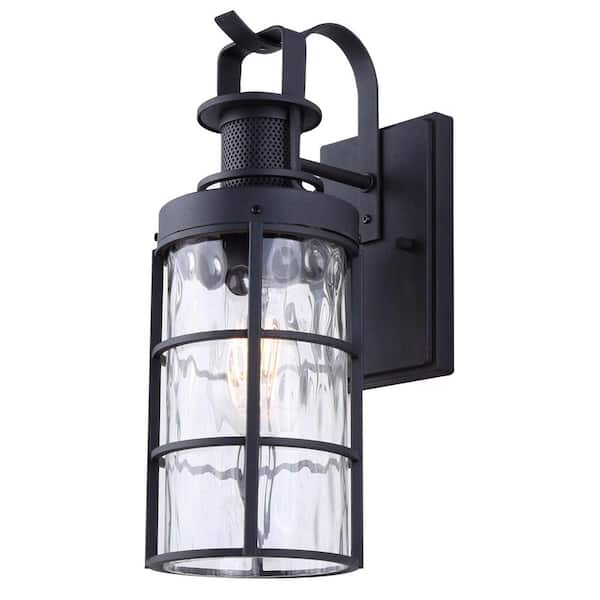 CANARM Winslet 14.625 in. Black Outdoor Hardwired Wall Lantern Sconce with No Bulbs Included
