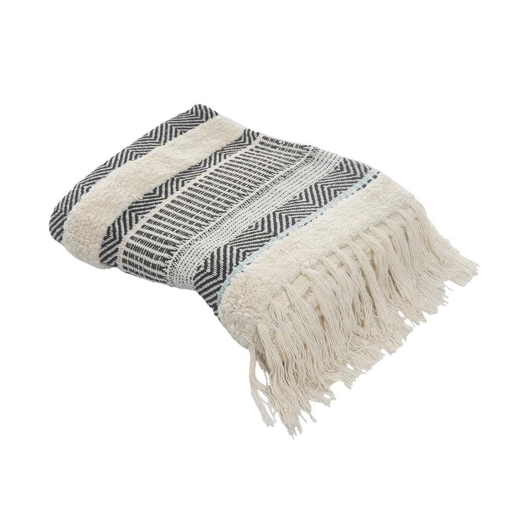 Organic Cotton Herringbone Striped Throw Blanket, 50" x 60", Multi