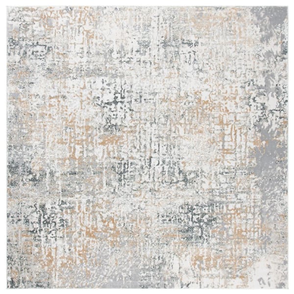 Vogue 5 ft. x 5 ft. Beige/Gray Distressed High-Low Square Area Rug