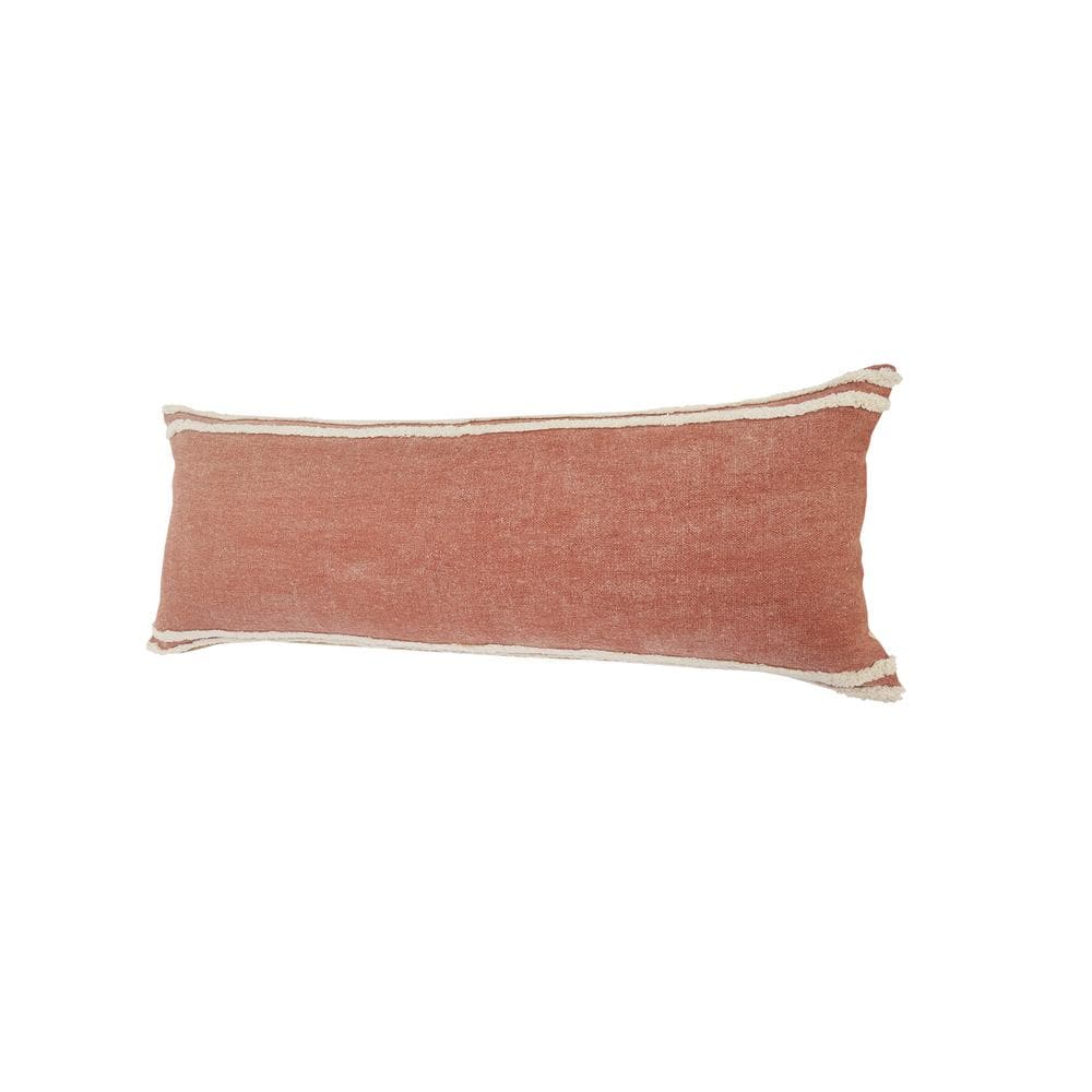 Cinnamon and White Striped Cotton Lumbar Pillow, 14" x 36"