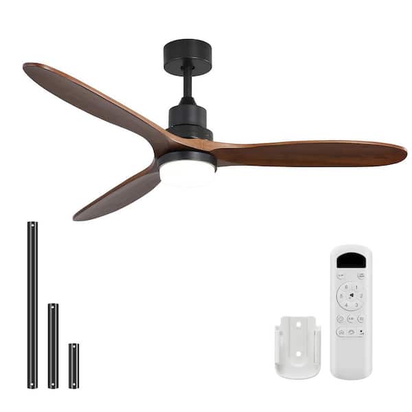 CACI Mall 60 in. Indoor/Outdoor Integrated LED Wood Black Ceiling Fan with Light and Remote, 6-Speed Reversible DC Motor Included