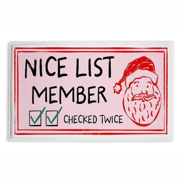 Pink Nice List Ticket 18 in. x 30 in. Red Graphic Polyester Blend Rectangle Bath Mat