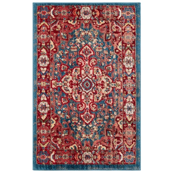 Kashan 3 ft. x 4 ft. Blue/Red Antique Border Area Rug
