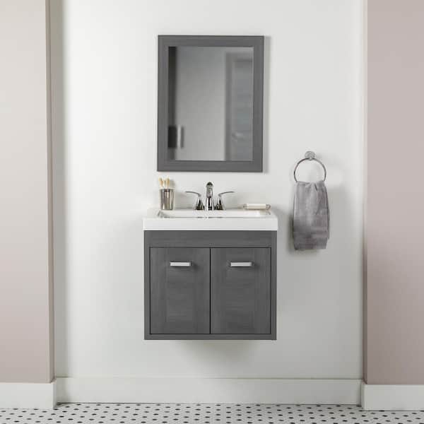 Home Decorators Collection Moonshadow 25 in. W x 19 in. D x 22 in. H Single Sink Floating Bath Vanity in Phantom with White Cultured Marble Top