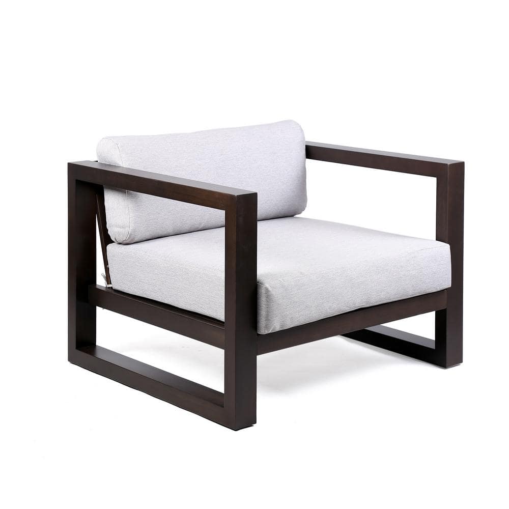 Paradise Dark Eucalyptus Wood Lounge Chair with Gray Cushions