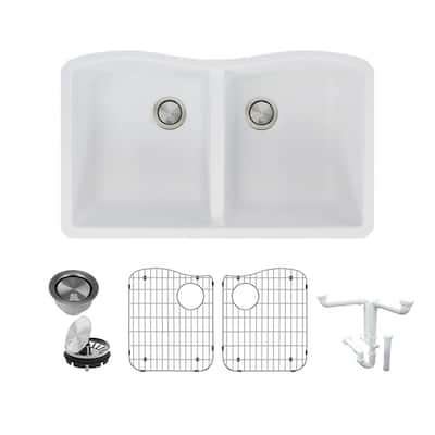 Aversa All-in-One Undermount Granite 32 in. Equal Double Bowl Kitchen Sink in White