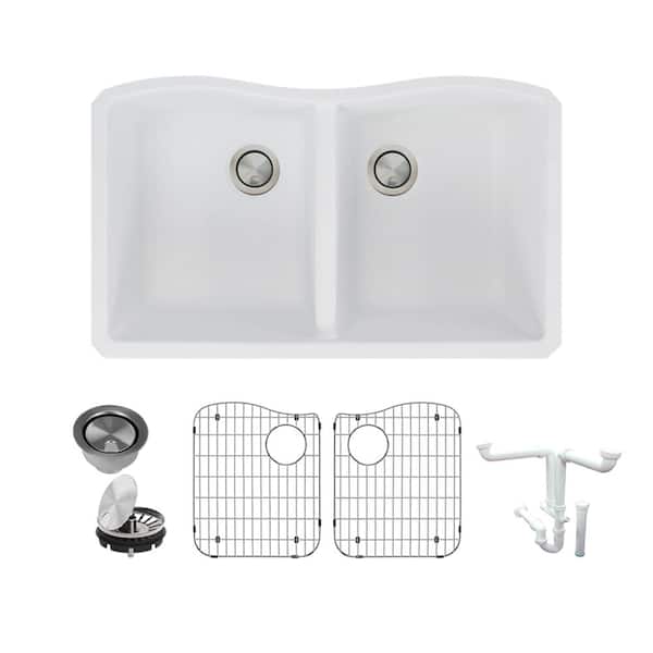 Transolid Aversa All-in-One Undermount Granite 32 in. Equal Double Bowl Kitchen Sink in White