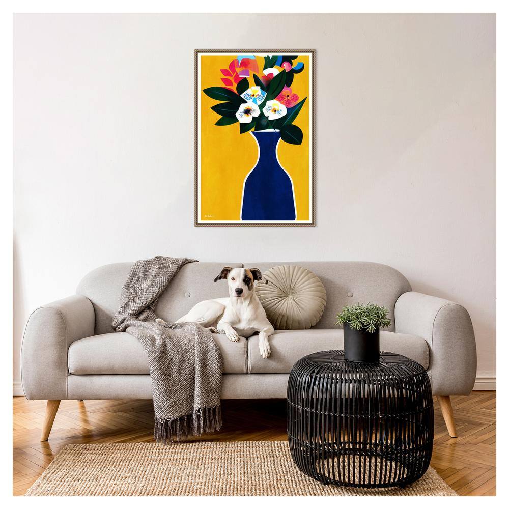 Sunshine Flowers Abstract Canvas Print with Bronze Frame