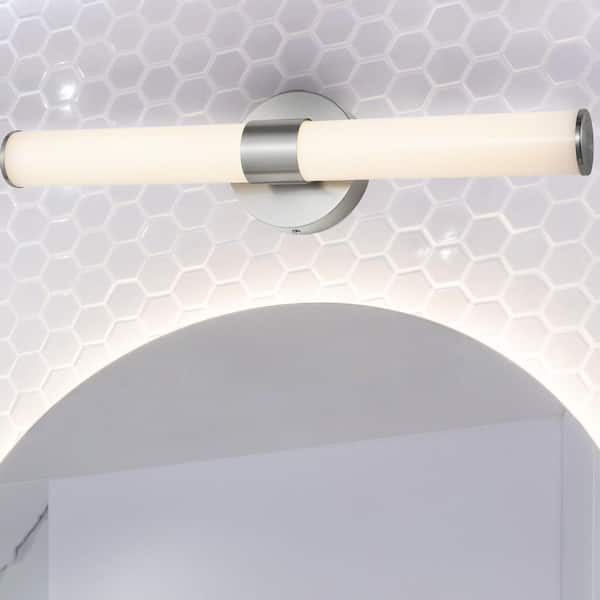 Brooks 20.13 in. 1-Light Nickel/White Industrial Mid-Century Iron Integrated LED Vanity Light