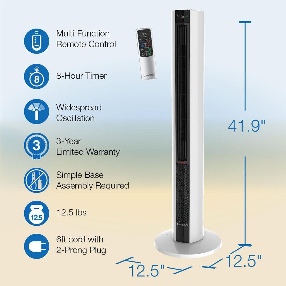 White Ceramic Tower Fan and Heater with Thermostat and Automatic Shut-off