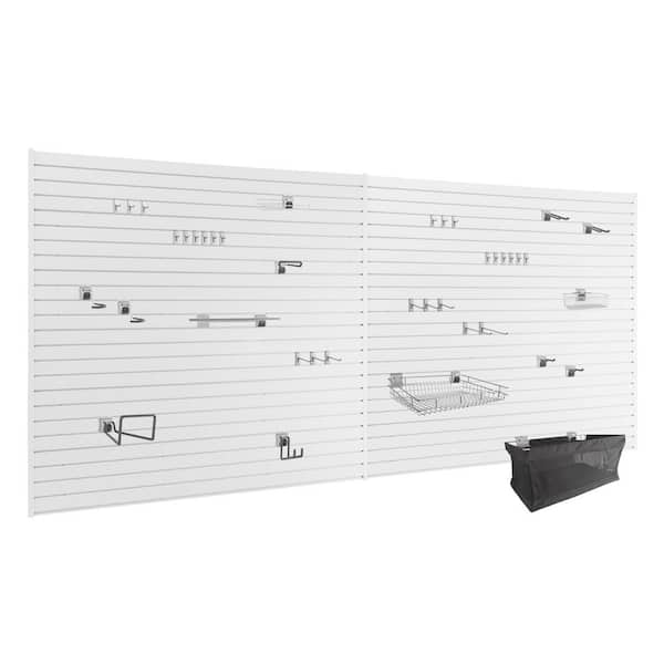 71.75 in. H x 0.66 in. W PVC Slatwall Panels Set in White (80 sq. ft.) with 40-Piece Hook Kit