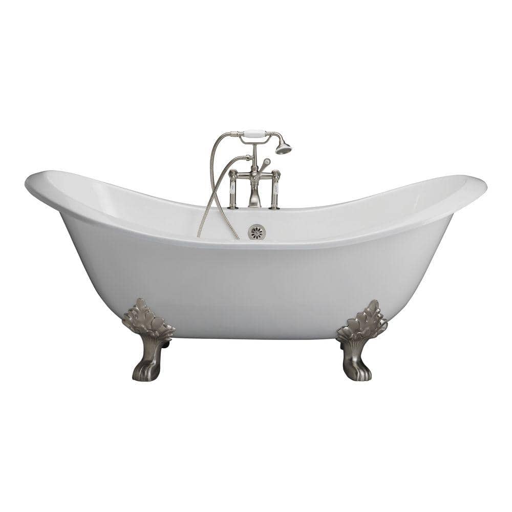 5.9 ft. Cast Iron Lion Paw Feet Double Slipper Tub in White with Brushed Nickel Accessories price history on PriceWatchPro