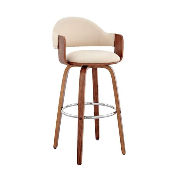 Benjara 31 in. Cream and Brown Low Back Metal Frame Barstool with Faux Leather Seat