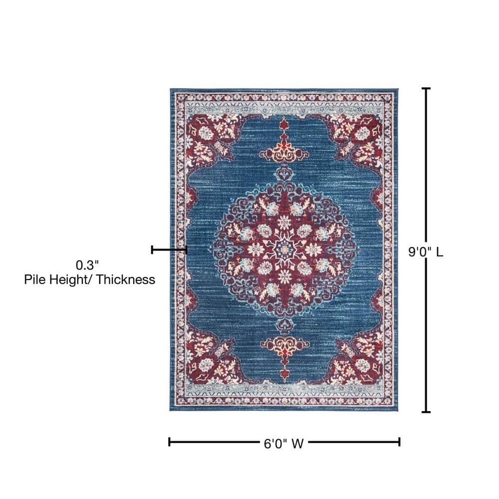 Brentwood Navy and Burgundy Round Synthetic Area Rug