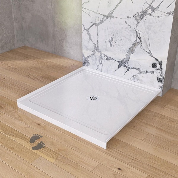 Nsip 38 in. L x 38 in. W Alcove Single Threshold Acrylic Shower Pan Base with Center Drain Non-Slip Shower Tray in White
