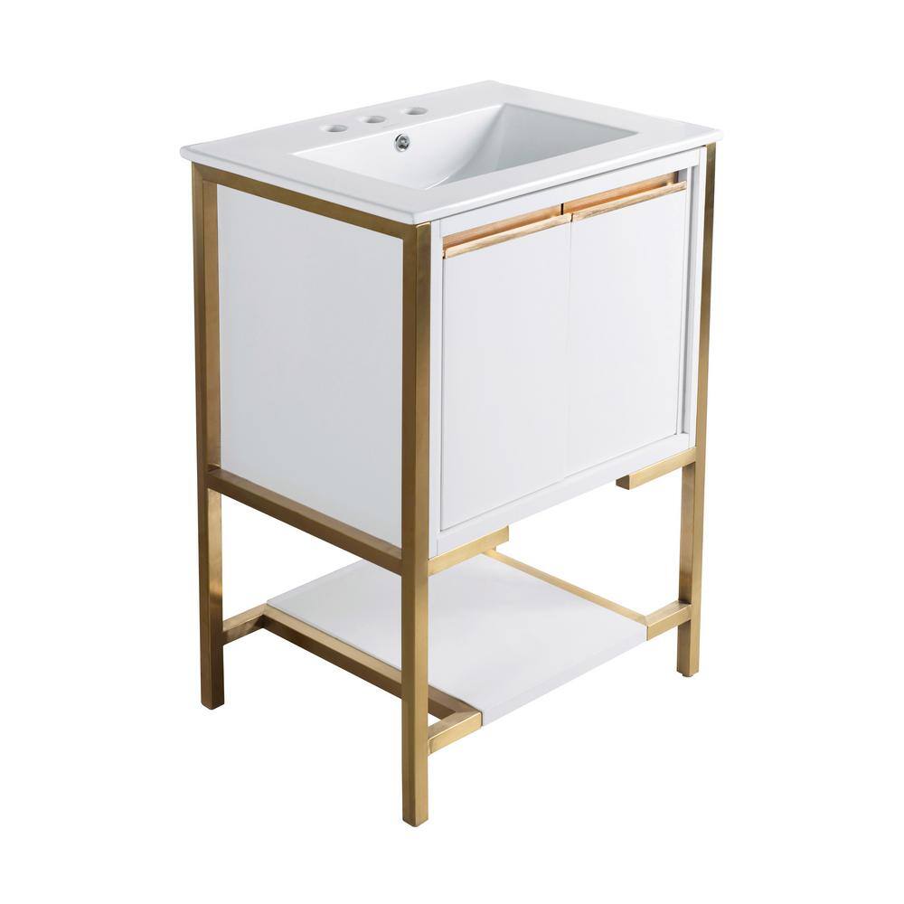 Marseille 24" White and Gold Freestanding Bathroom Vanity