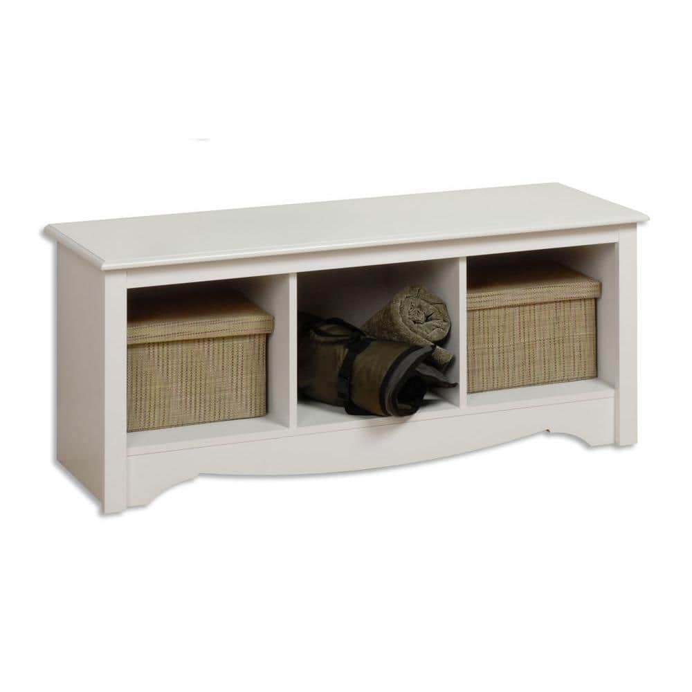 Monterey Chic White Laminated Cubby Storage Bench - 54in