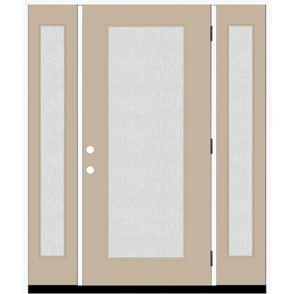Steves & Sons Legacy 68 in. x 80 in. Full Lite Rain Glass LHOS Primed Sandstone Finish Fiberglass Prehung Front Door w/Dbl 14 in. SL