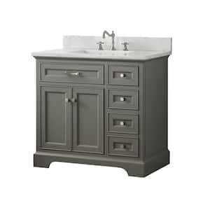 Thompson 36 in. W x 22 in. D Bath Vanity in Gray with Engineered Stone Vanity in Carrara White with White Sink