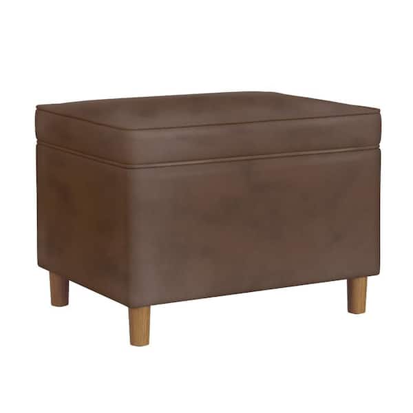 Benjara Fero Brown Faux Leather Rectangle Storage Ottoman