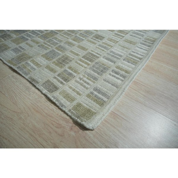 Ivory 4 ft. x 6 ft. Hand-Knotted Wool Geometric High Low Textured Rug Area Rug