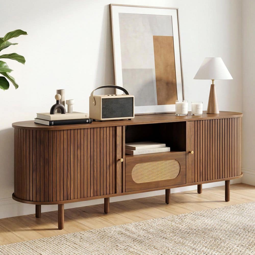 Spruce & Spring Kiro Mid-Century Modern Walnut 63 in. TV Stand