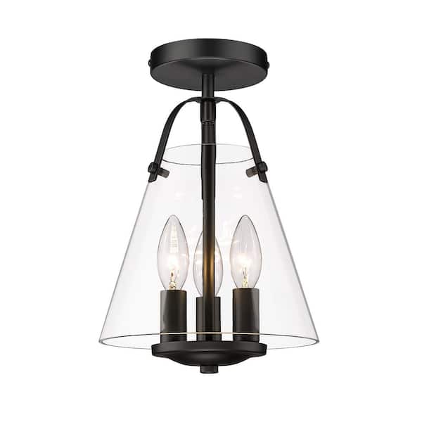 pasentel 3Light Farmhouse Matte Black SemiFlush Mount Ceiling Light