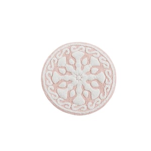 25 in. Pink Round Cotton Tufted Bath Rug - Plush and Absorbent Bathroom Rug