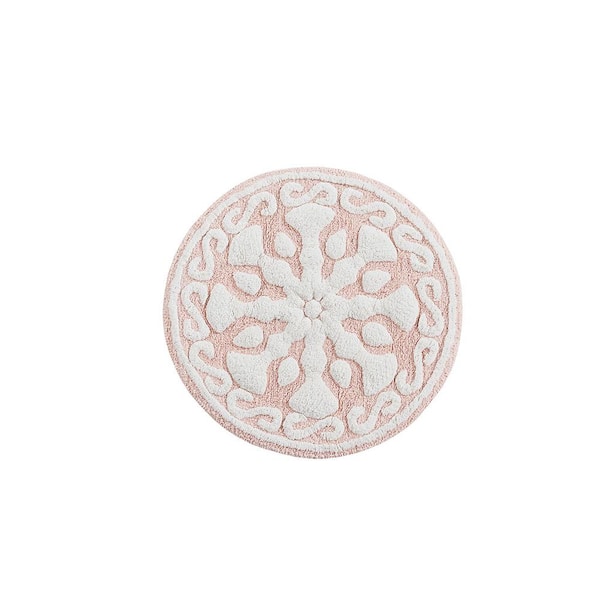 Vsmile 25 in. Pink Round Cotton Tufted Bath Rug - Plush and Absorbent Bathroom Rug