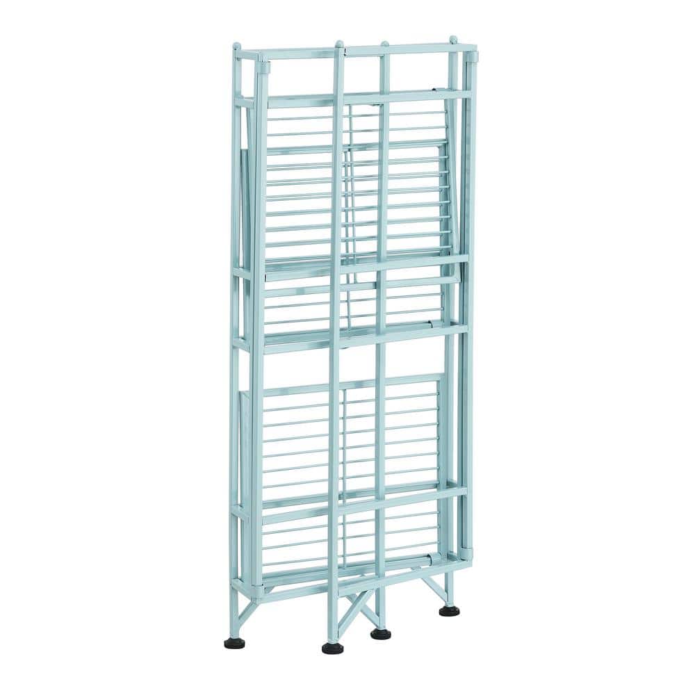 Sea Foam Blue Adjustable 3-Tier Folding Metal Shelf