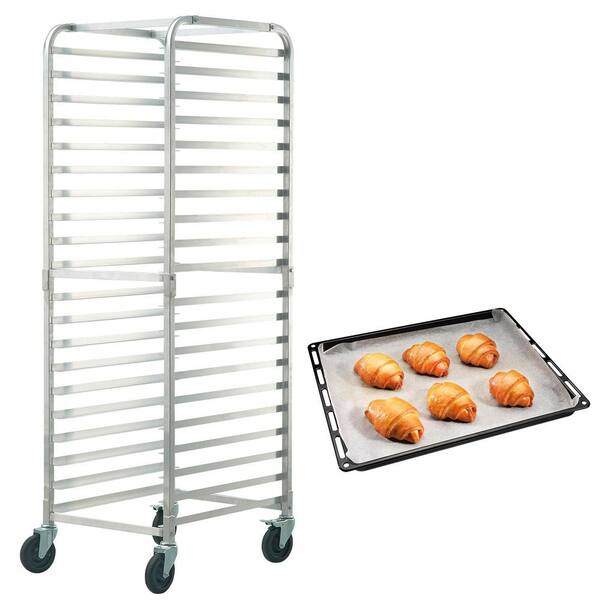 20-Tier Aluminum Bakery Rack with Brake Wheels for Kitchens, Commercial Storage Trolley for Half & Full Sheet Pans,