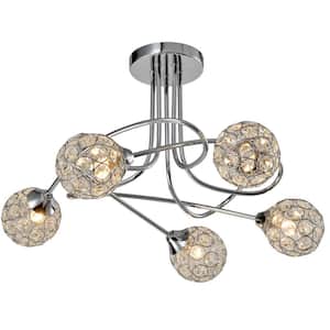 Rovidence 19.7 in. 5-Light Chrome Semi-Flush Mount with Crystal Shade