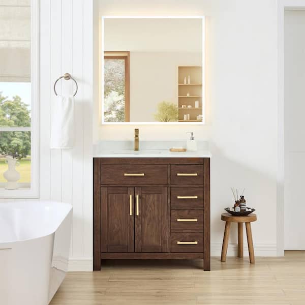 Beckett 36 in. Single Freestanding Dark Walnut Bath Vanity with Giotto Quartz Top