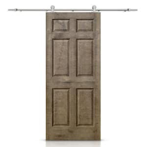 30 in. x 80 in. Vintage Brown Stain Composite MDF 6 Panel Interior Sliding Barn Door with Hardware Kit