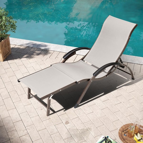 Pellebant Folding 1-Piece Aluminum Adjustable Outdoor Chaise Lounge in Tan with Armrests