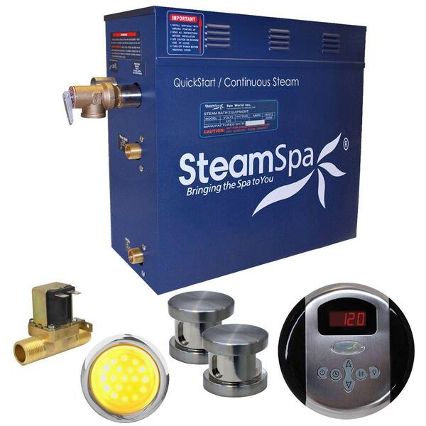 SteamSpa Indulgence 10.5kW QuickStart Steam Bath Generator Package with Built-In Auto Drain in Brushed Nickel